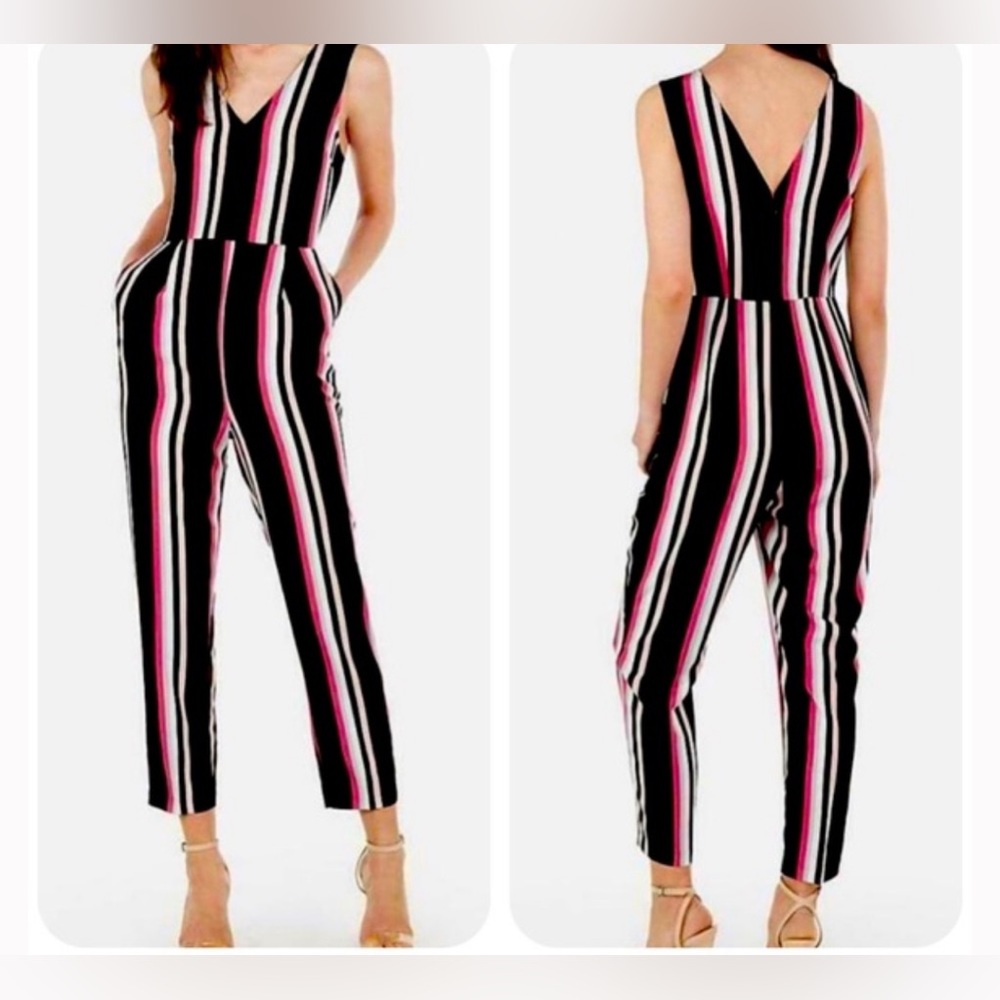 Express striped V-neck jumpsuit